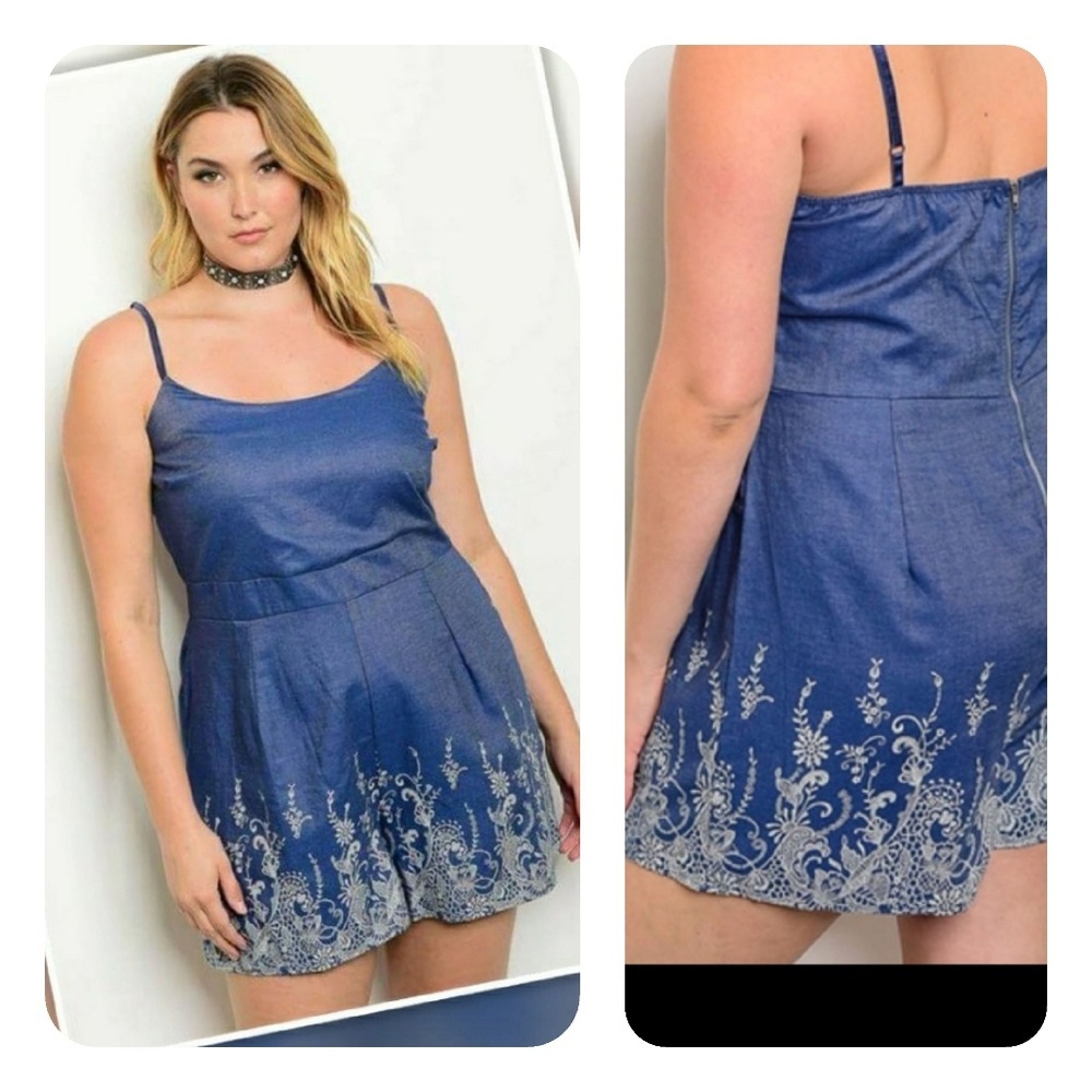 Plus size blue denim romper